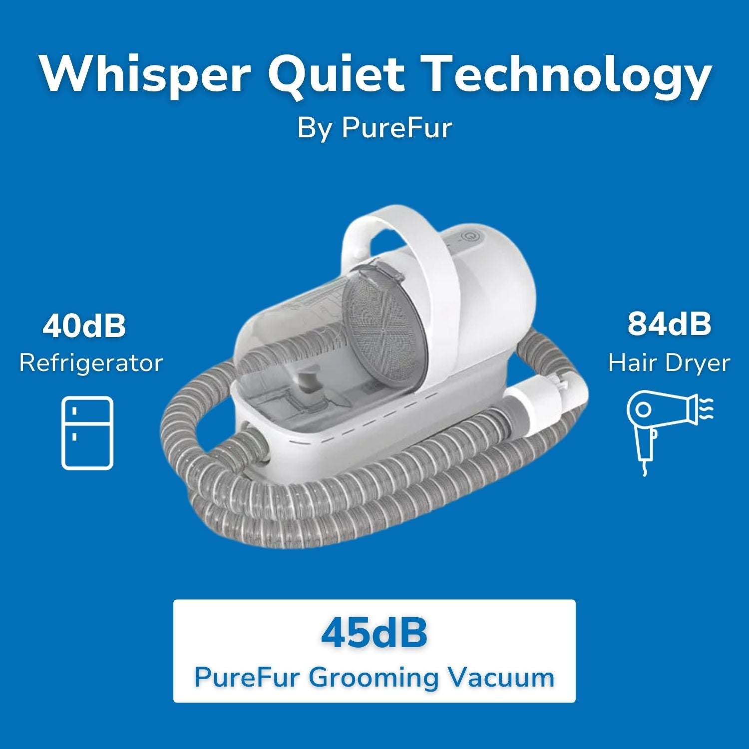 A woman brushes her dog with purefur grooming vacuum kit