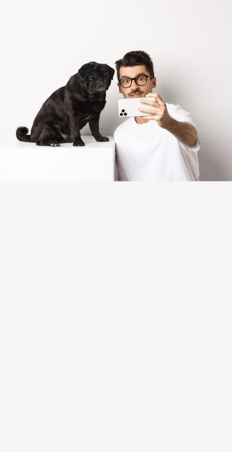 dog owner and his dog make selfie